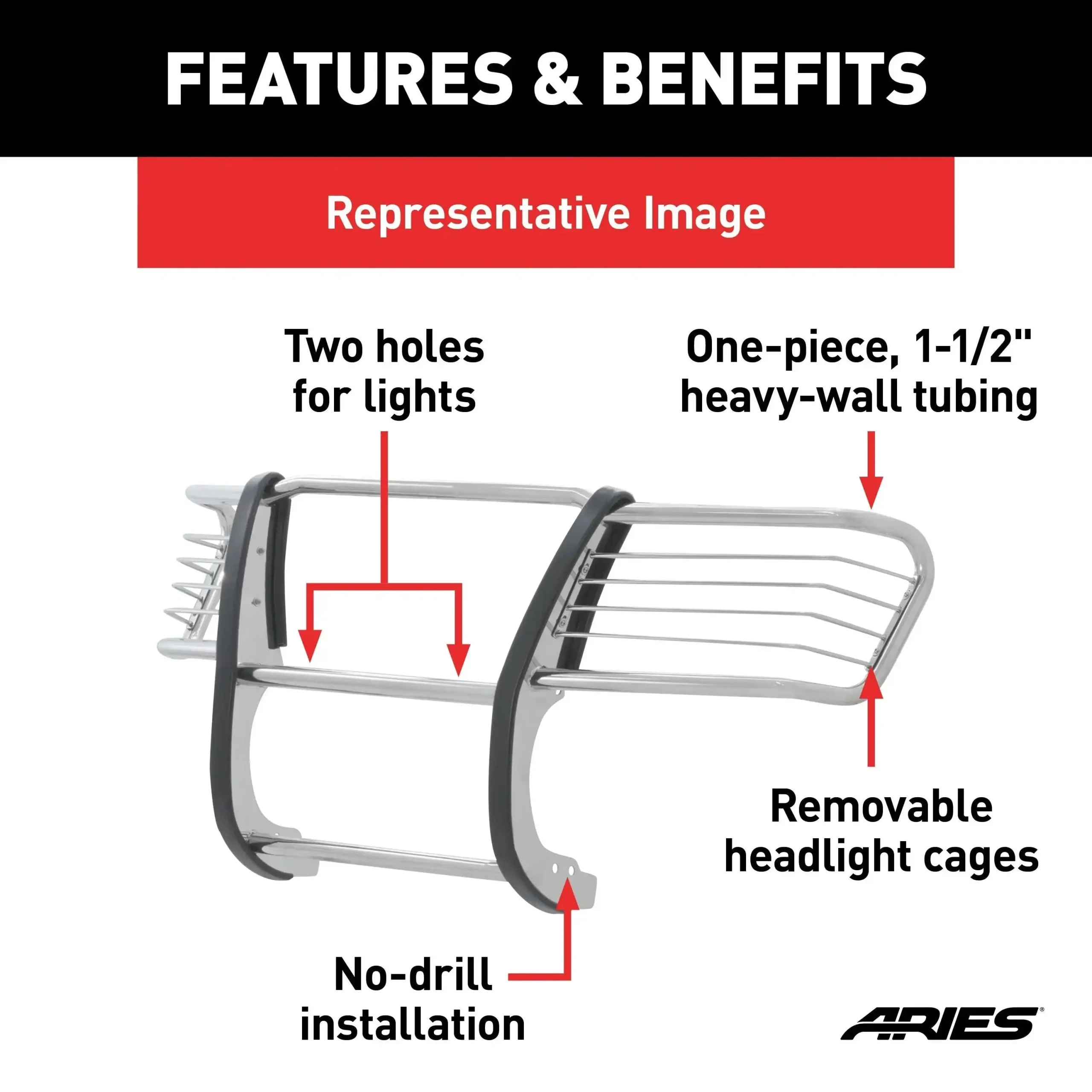 ARIES 3064-2 - Polished Stainless Grille Guard, Select Ford F250, F350, F450, F550 Super Duty