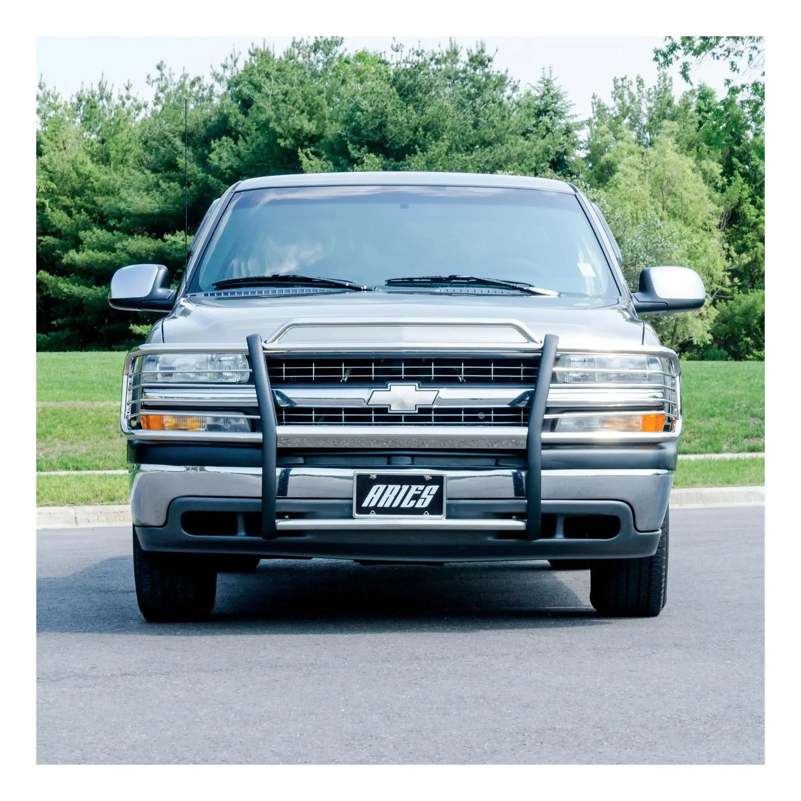 ARIES 4043-2 - Polished Stainless Grille Guard, Select Chevy Silverado 1500, Suburban, Tahoe