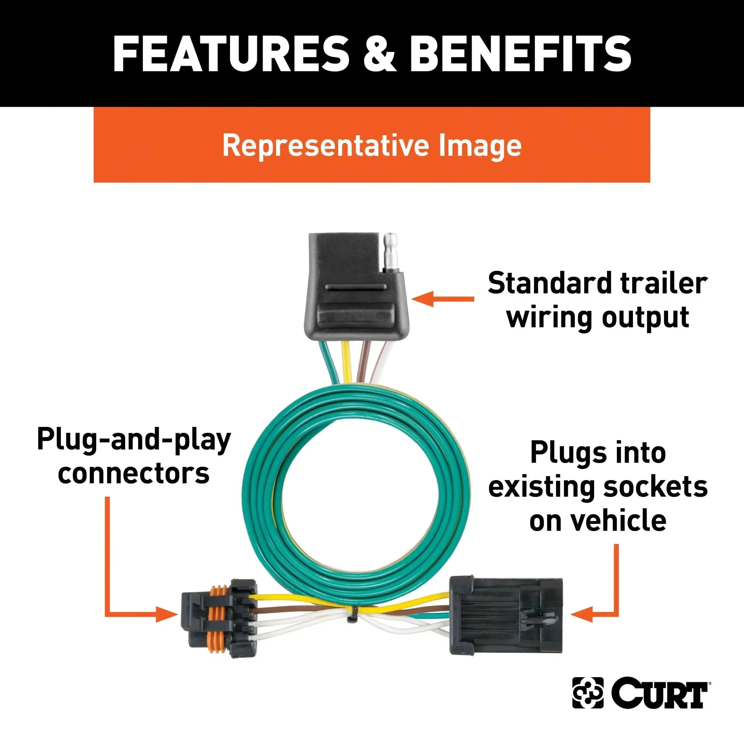 CURT 55256 - Custom Wiring Harness 4-Way Flat Output Select Ford F-150 F-250