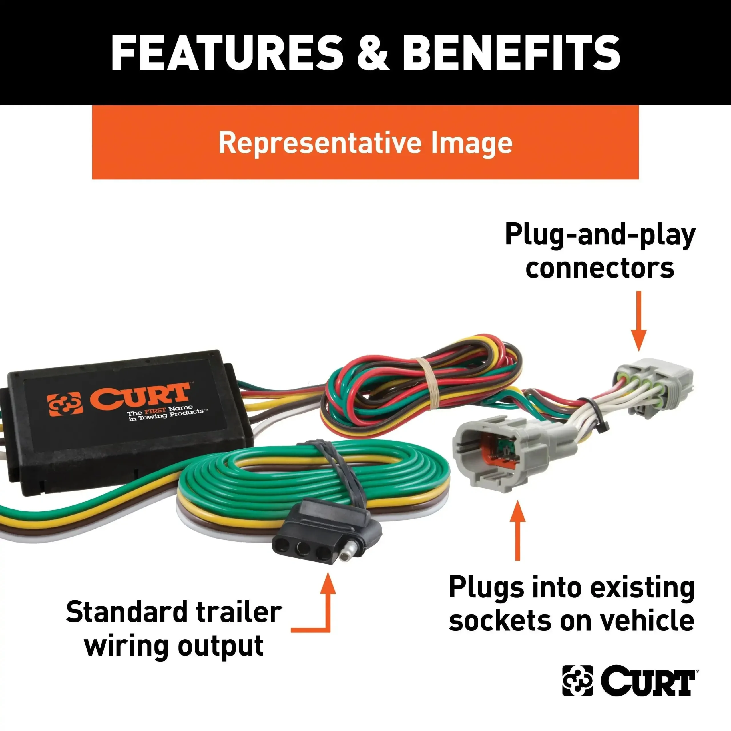 CURT 55309 - Custom Wiring Harness 4-Way Flat Output Select Kia Sedona Van