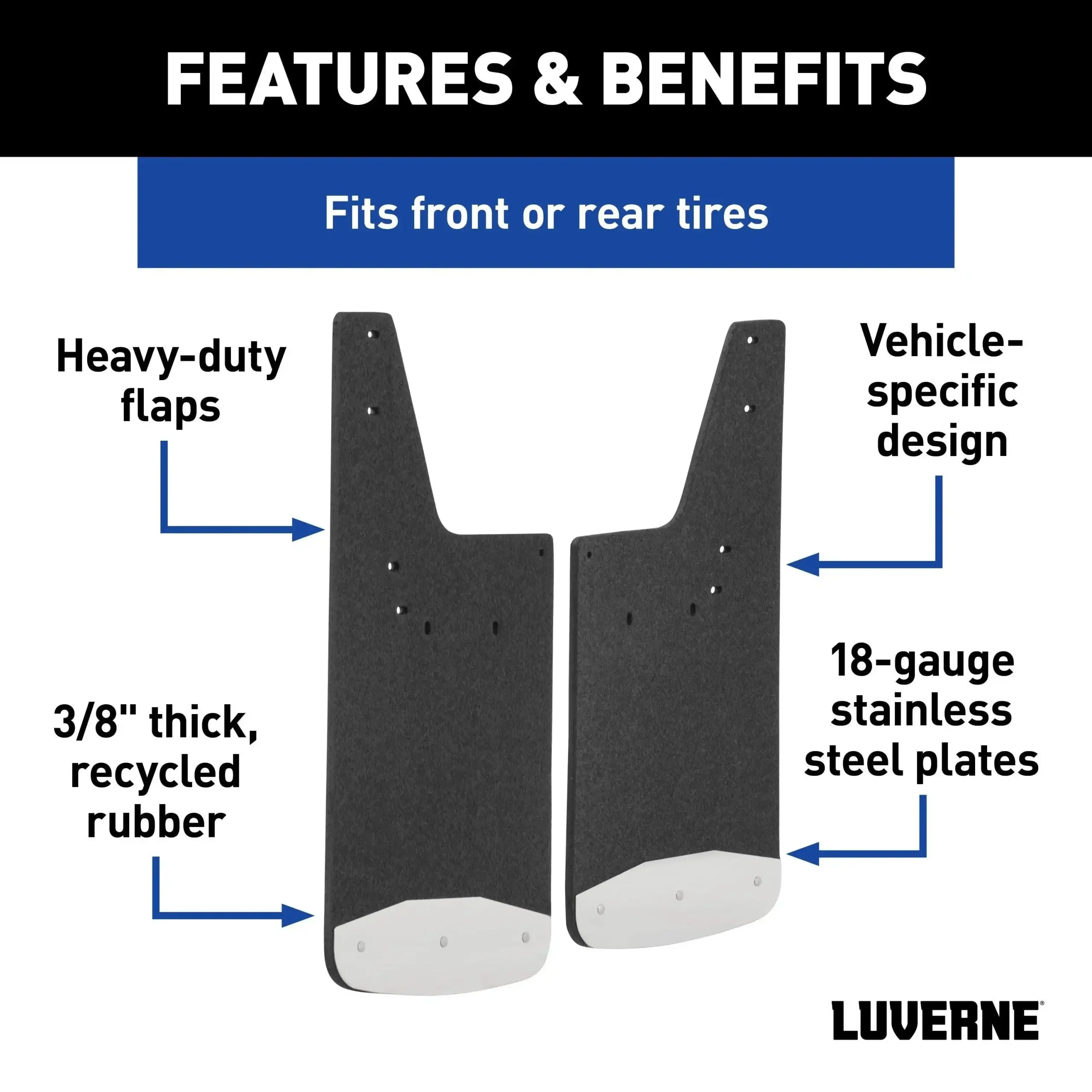 LUVERNE 250740 - Front or Rear 12 x 20 Rubber Mud Guards, Select Silverado, Sierra (2 Flaps)