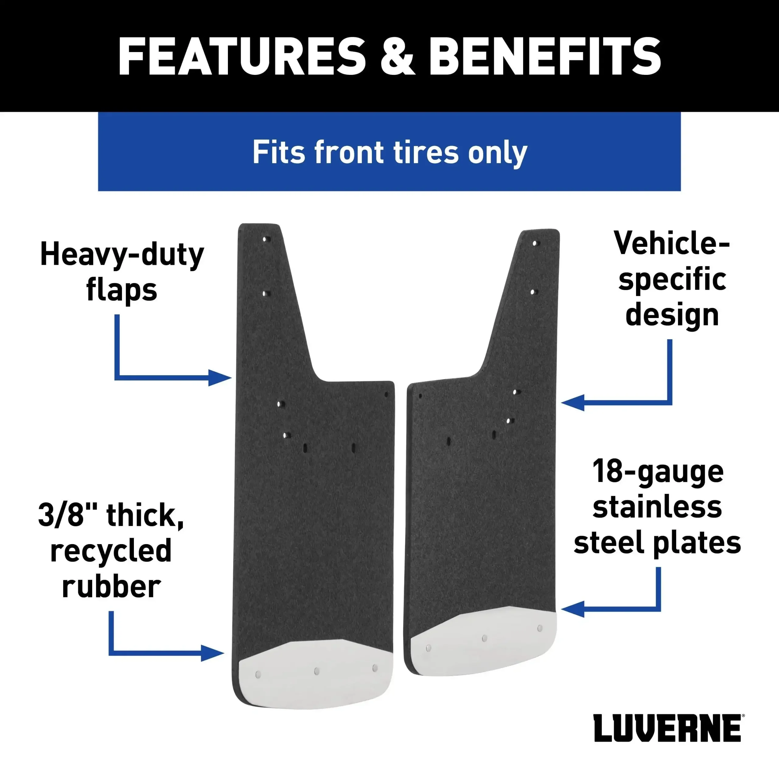 LUVERNE 250932 - Front 12 x 23 Rubber Mud Guards, Select Dodge, Ram 1500 to 5500 (2 Flaps)