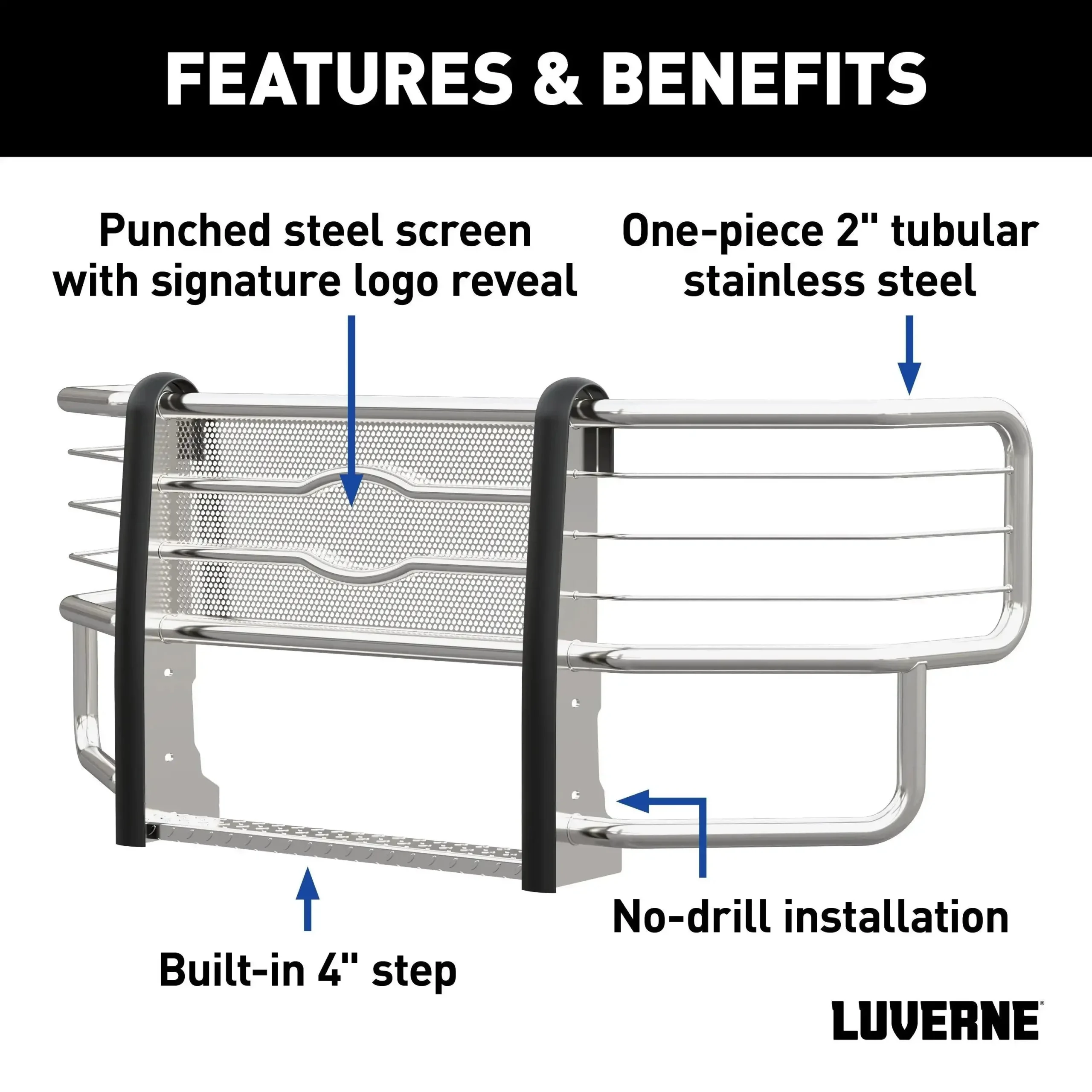 LUVERNE 311723-321722 - Prowler Max Polished Stainless Grille Guard, Select Ford F250, F350, F450, F550
